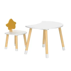 EMINZA Table et 1 chaise enfant bois (H44 cm) Stars Blanc New