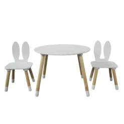 EMINZA Table et 2 chaises enfant bois lapin (H44 cm) Lila Blanc Clearance