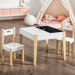 EMINZA Table et 2 chaises enfant bois tableau (H49,5 cm) Charlie Blanc Clearance