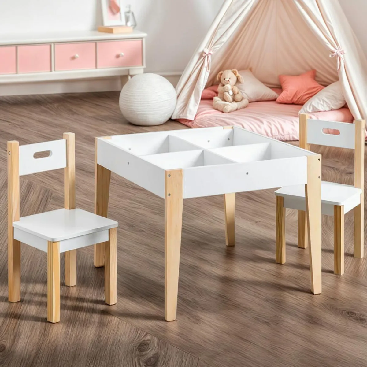 EMINZA Table et 2 chaises enfant bois tableau (H49,5 cm) Charlie Blanc Clearance