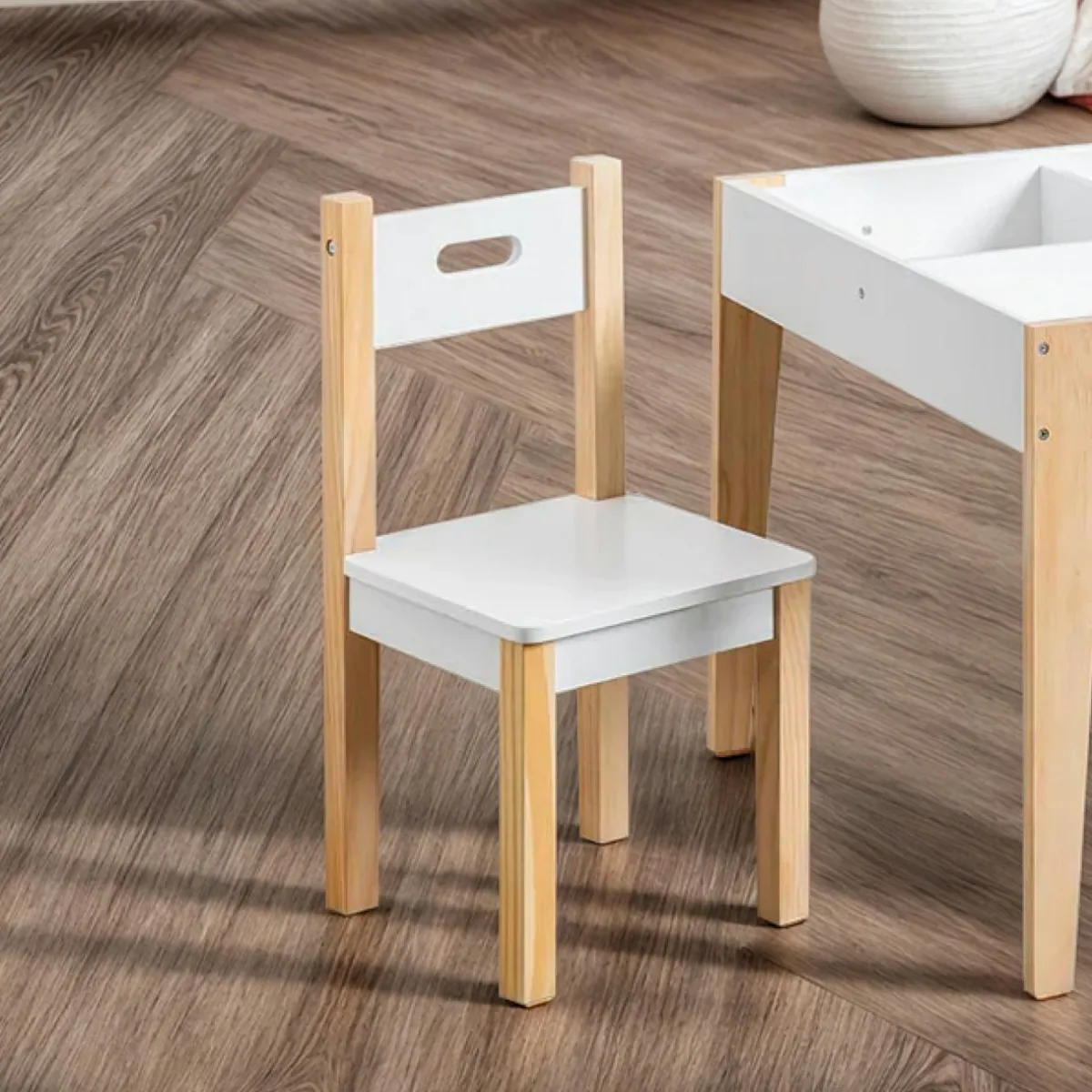 EMINZA Table et 2 chaises enfant bois tableau (H49,5 cm) Charlie Blanc Clearance