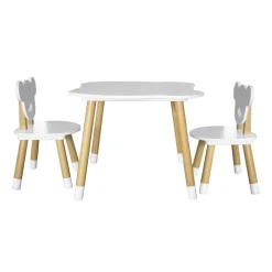 EMINZA Table et 2 chaises enfant bois (H44 cm) Oursons Blanc Hot