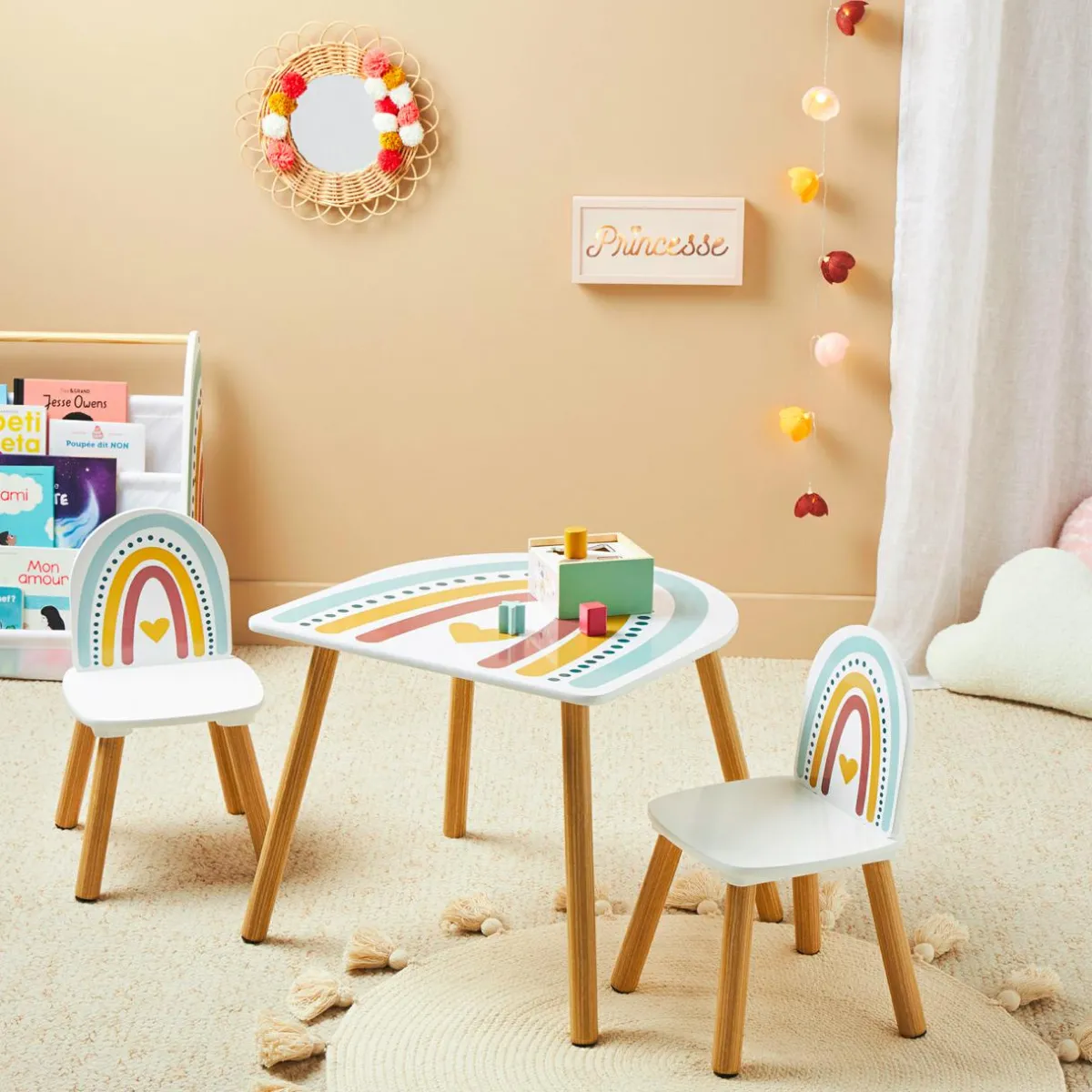 OSTARIA Table et 2 chaises enfant bois Leno Multicolore Best