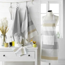 douceur d'intu017drieur Tablier avec poche coton tissé (60 x 84 cm) Iliade Blanc Gris Discount