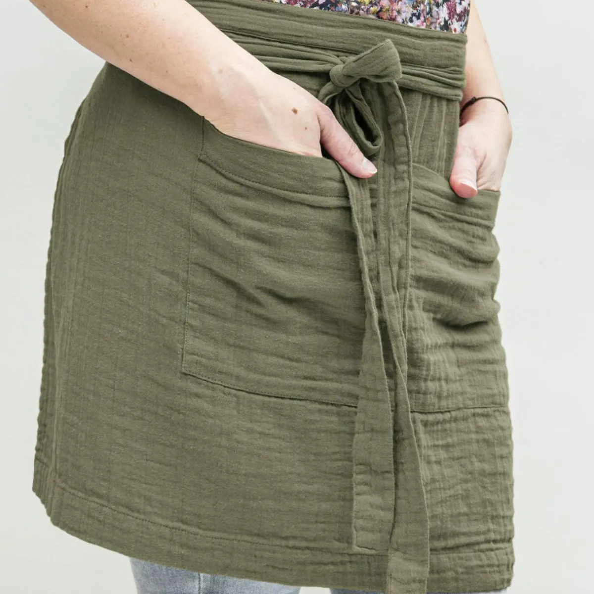 EMINZA Tablier avec poches gaze de coton Gaïa Vert romarin Outlet