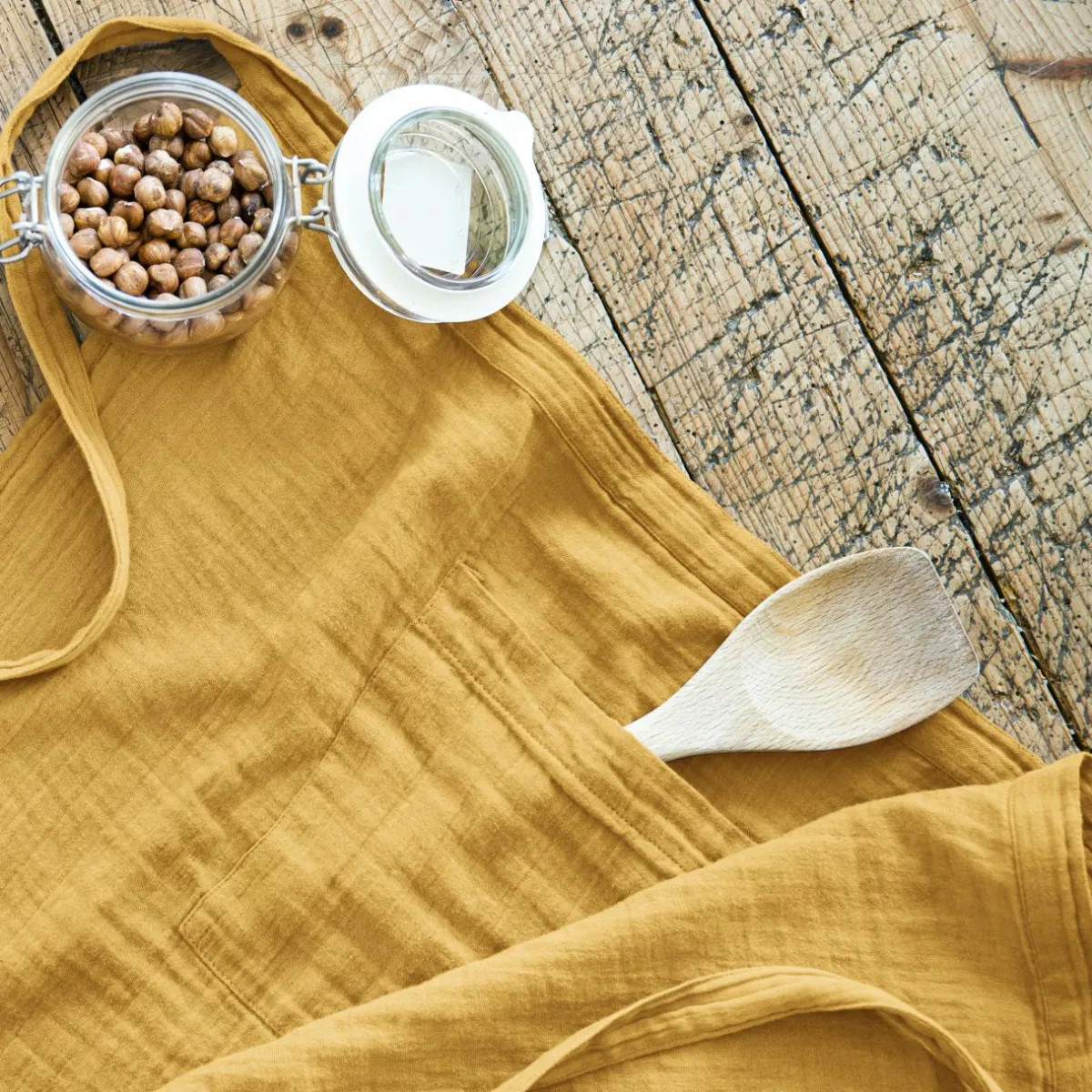 EMINZA Tablier avec poches gaze de coton Gaïa Jaune safran Hot