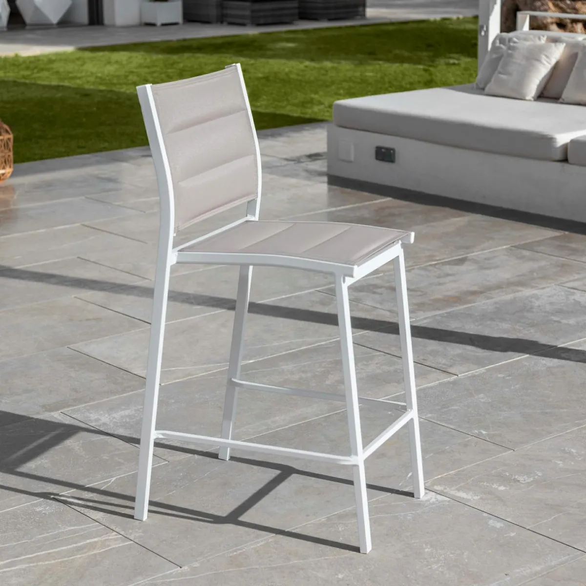 MOBELLIA Tabouret de jardin aluminium empilable Murano et taupe Blanc New
