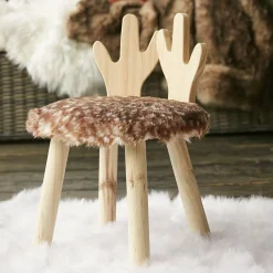 Atmosphera cru017dateur d'intu017drieur for kids Tabouret enfant bois et fausse fourrure (H38 cm) Cerf Marron Hot