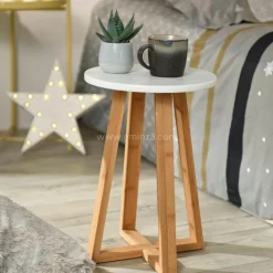 TENDANCE Tabouret plateau (H43 cm) Bambou Blanc Outlet
