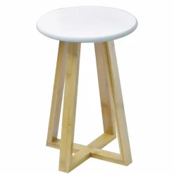 TENDANCE Tabouret plateau (H43 cm) Bambou Blanc Outlet