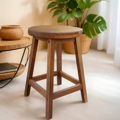 EMINZA Tabouret rond bois (H45 cm) Davao Marron Clearance