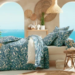 TRADI LINGE Taie de traversin coton lavé (200 cm) Serena e Bleu New