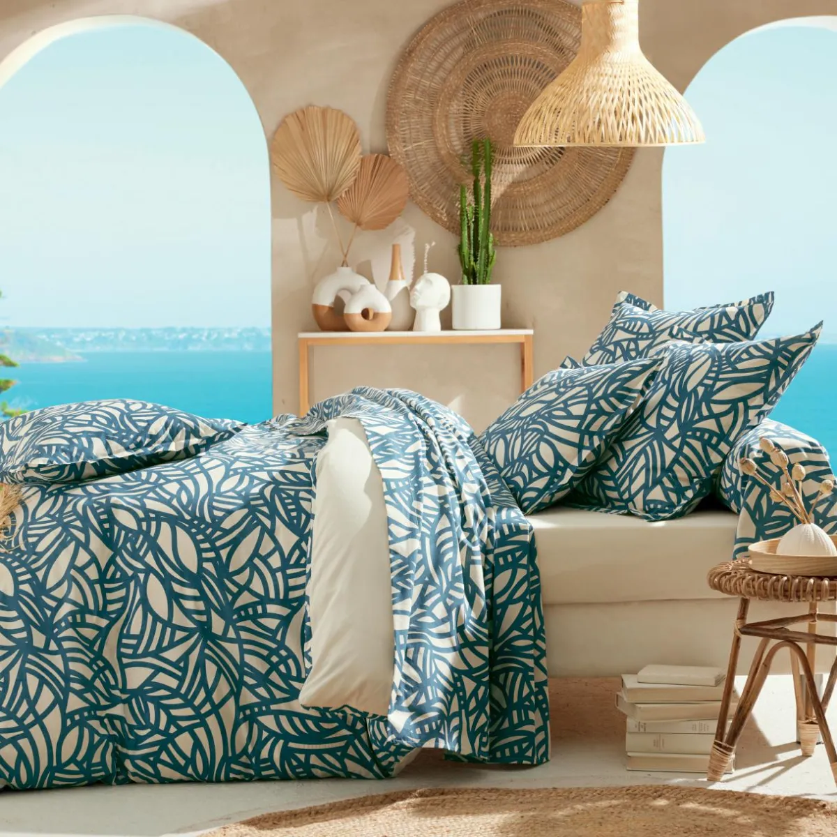 TRADI LINGE Taie de traversin coton lavé (200 cm) Serena e Bleu New