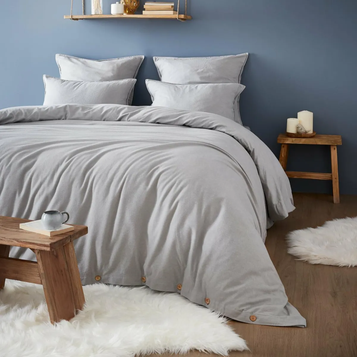 EMINZA Taie de traversin flanelle de coton (L185 cm) Théa Gris clair Discount