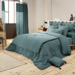 EMINZA Taie de traversin gaze de coton (L185 cm) Gaïa Bleu canard Discount