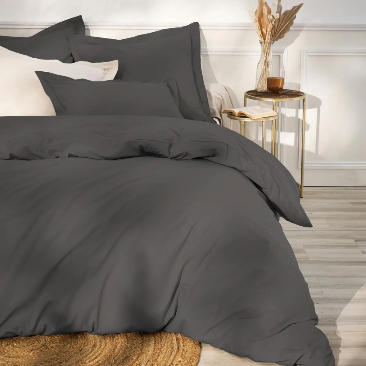 EMINZA Taie de traversin percale de coton (L185 cm) Cali Gris Anthracite