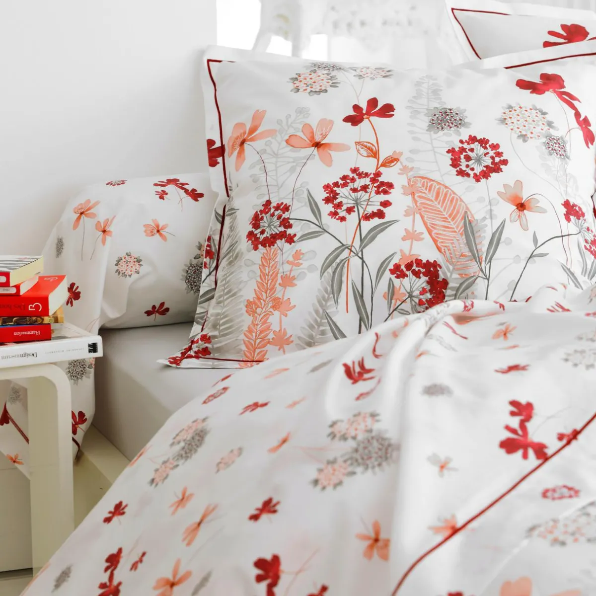 TRADI LINGE Taie de traversin percale de coton (L200 cm) Petite folie Rouge Hot