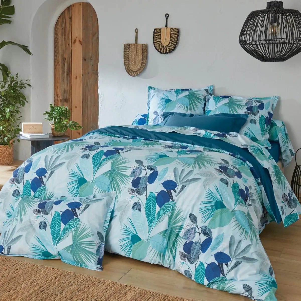 TRADILINGE Taie de traversin percale de coton (L200 cm) Moorea e Bleu Best