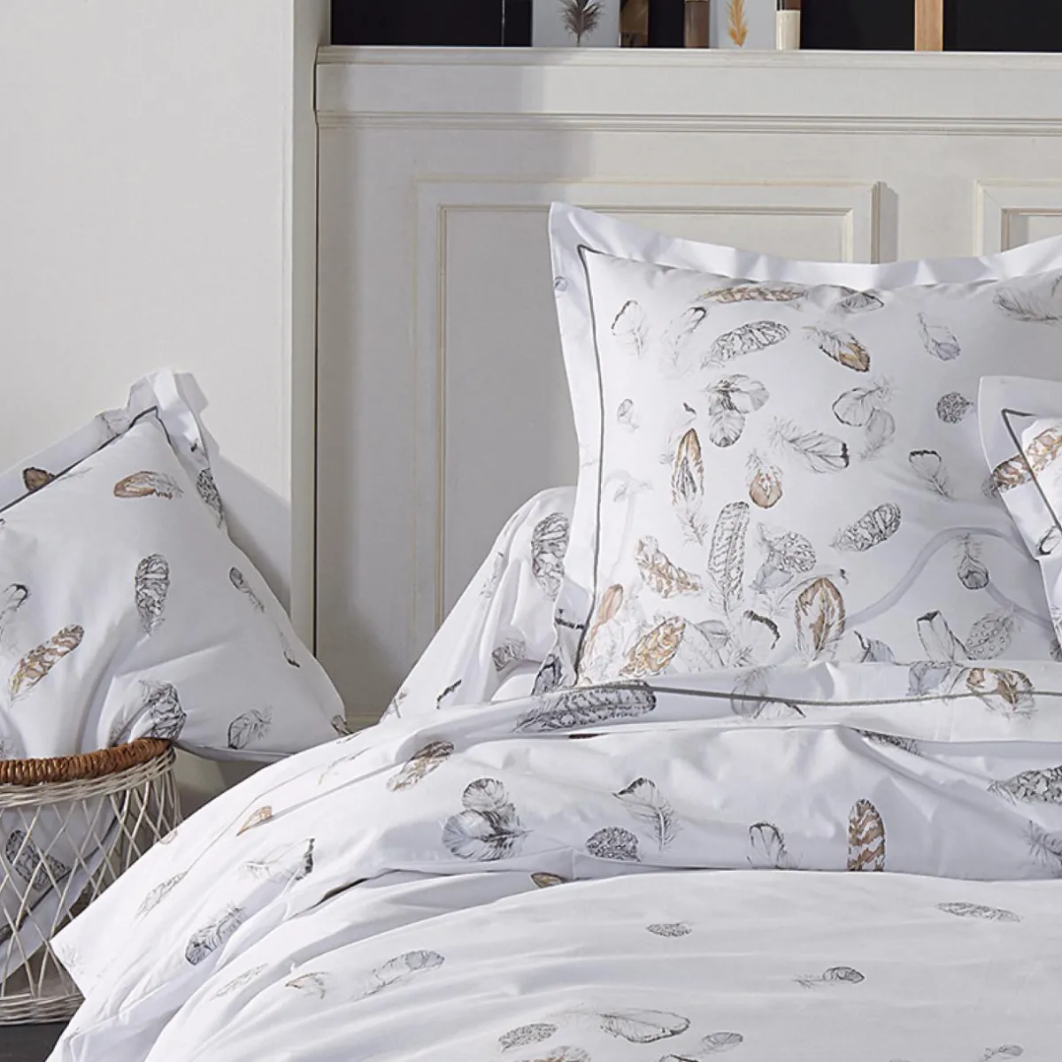TRADILINGE Taie de traversin percale de coton (L200 cm) Plumes e Gris Best