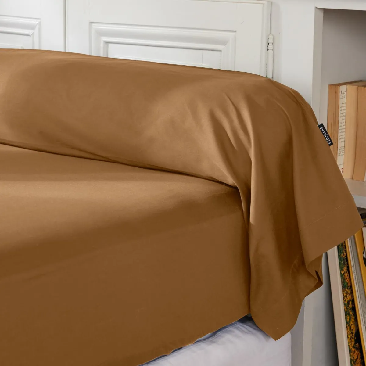 EMINZA Taie de traversin percale de coton (L185 cm) Cali Camel