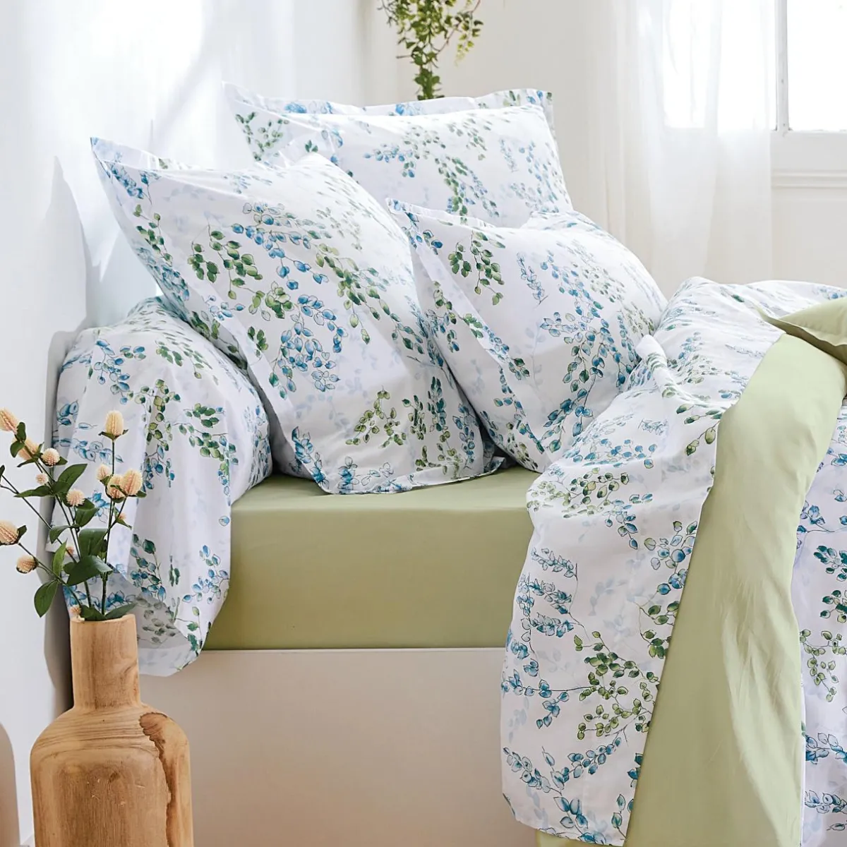 TRADILINGE Taie de traversin satin de coton (L200 cm) Angèle Vert tilleul Outlet