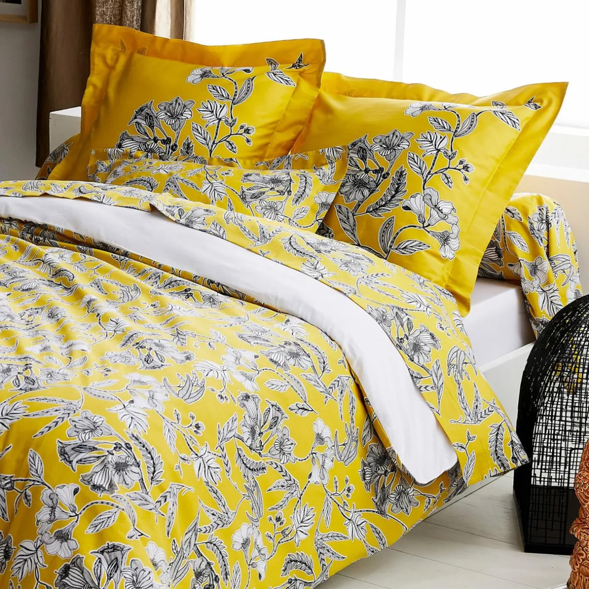 TRADILINGE Taie de traversin satin de coton (L200 cm) Botanic Jaune New