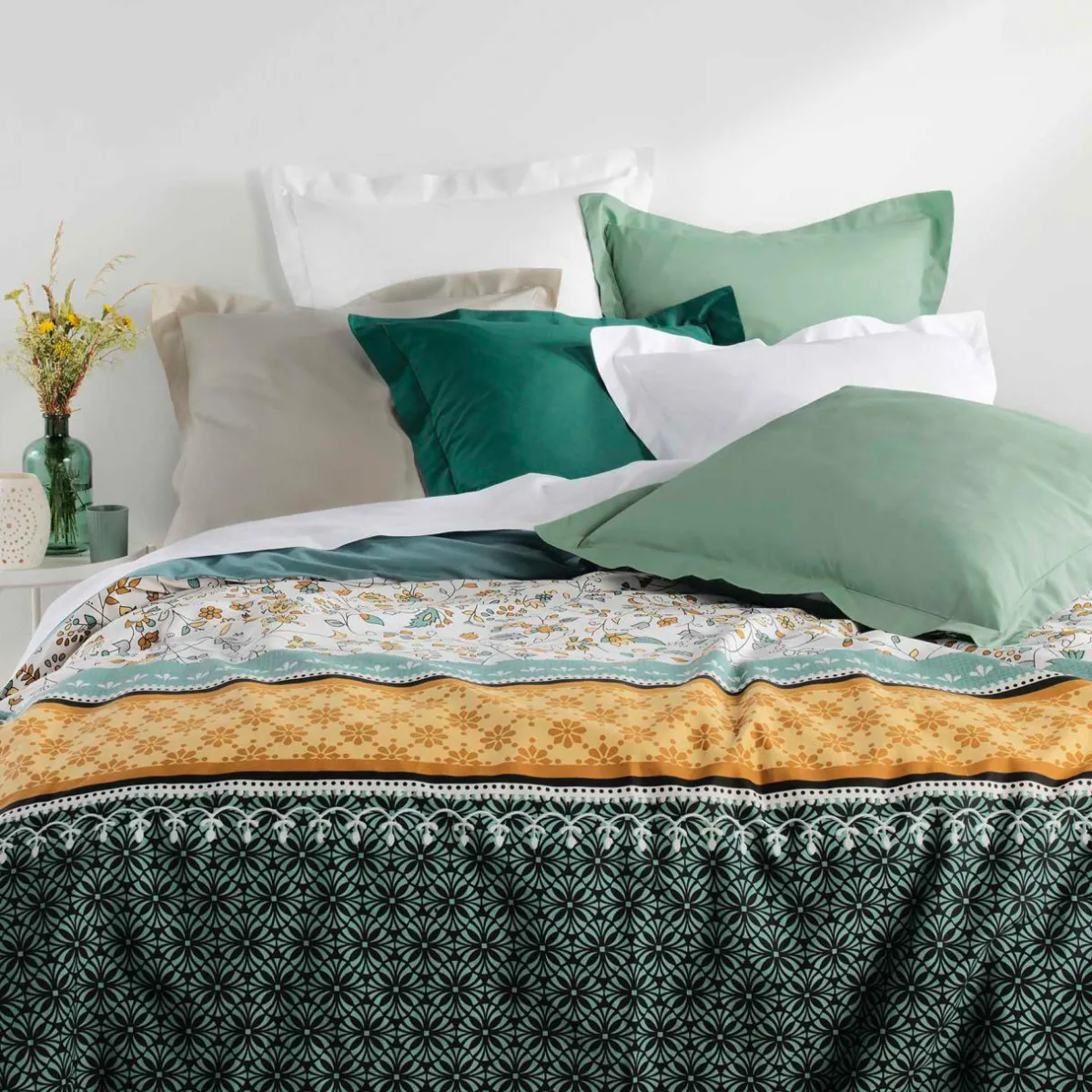 DOUCEUR D'INTERIEUR Taie d'oreiller carrée coton bio (63 x 63 cm) Biolina Vert sauge Outlet