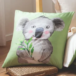 TRADILINGE Taie d'oreiller carrée enfant percale de coton ( 65 x 65 cm) Panda e Vert