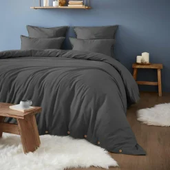 EMINZA Taie d'oreiller carrée flanelle de coton (63 x 63 cm) Théa Gris Anthracite Best