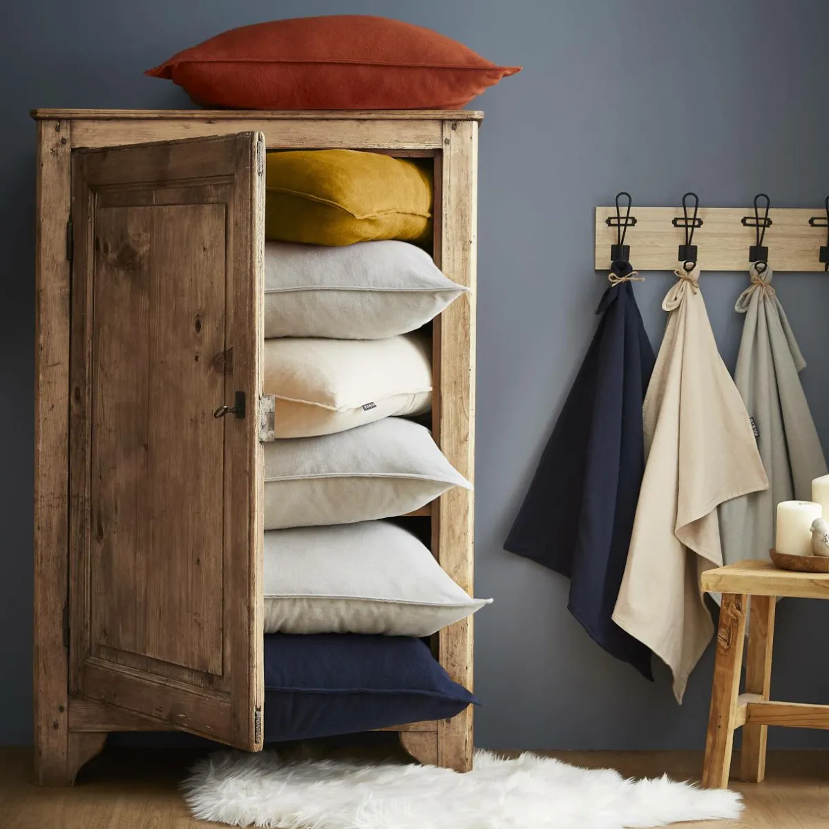 EMINZA Taie d'oreiller carrée flanelle de coton (80 x 80 cm) Nina Jaune ocre New