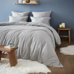 EMINZA Taie d'oreiller carrée flanelle de coton (63 x 63 cm) Théa Gris clair Discount