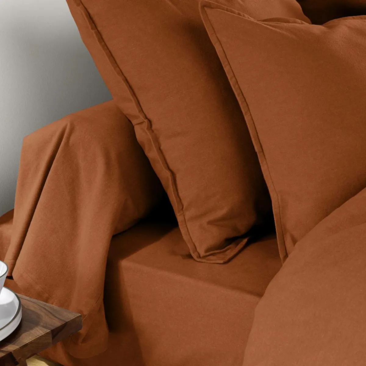 EMINZA Taie d'oreiller carrée flanelle de coton (63 x 63 cm) Nina Terracotta Best