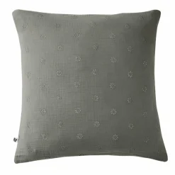 EMINZA Taie d'oreiller carrée gaze de coton (60 x 60 cm) Gaïa Boho Gris granit Gris foncé