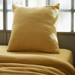 EMINZA Taie d'oreiller carrée gaze de coton (60 x 60 cm) Gaïa Jaune safran Discount