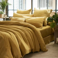 EMINZA Taie d'oreiller carrée gaze de coton (60 x 60 cm) Gaïa Jaune safran Discount