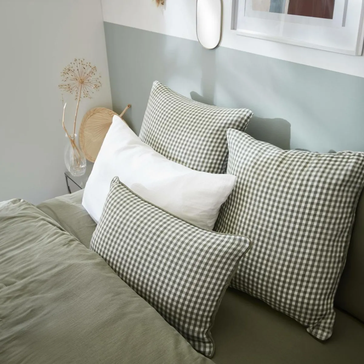 EMINZA Taie d'oreiller carrée gaze de coton (80 x 80 cm) Gaïa Vichy Vert romarin Vichy romarin Outlet