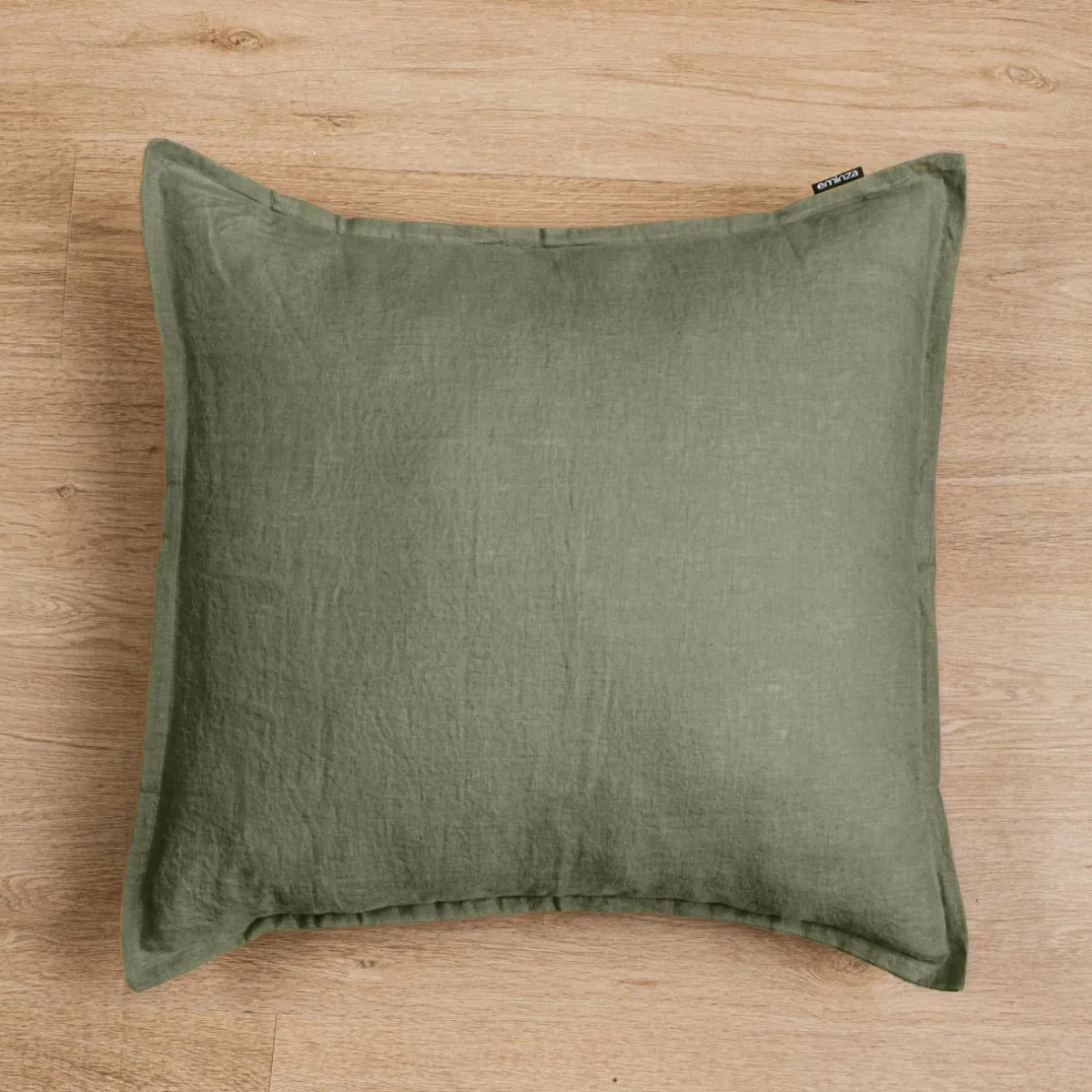 EMINZA Taie d'oreiller carrée lin lavé (60 x 60 cm) Louise Vert romarin Best