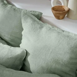 EMINZA Taie d'oreiller carrée lin lavé (60 x 60 cm) Louise Vert Eucalyptus Hot