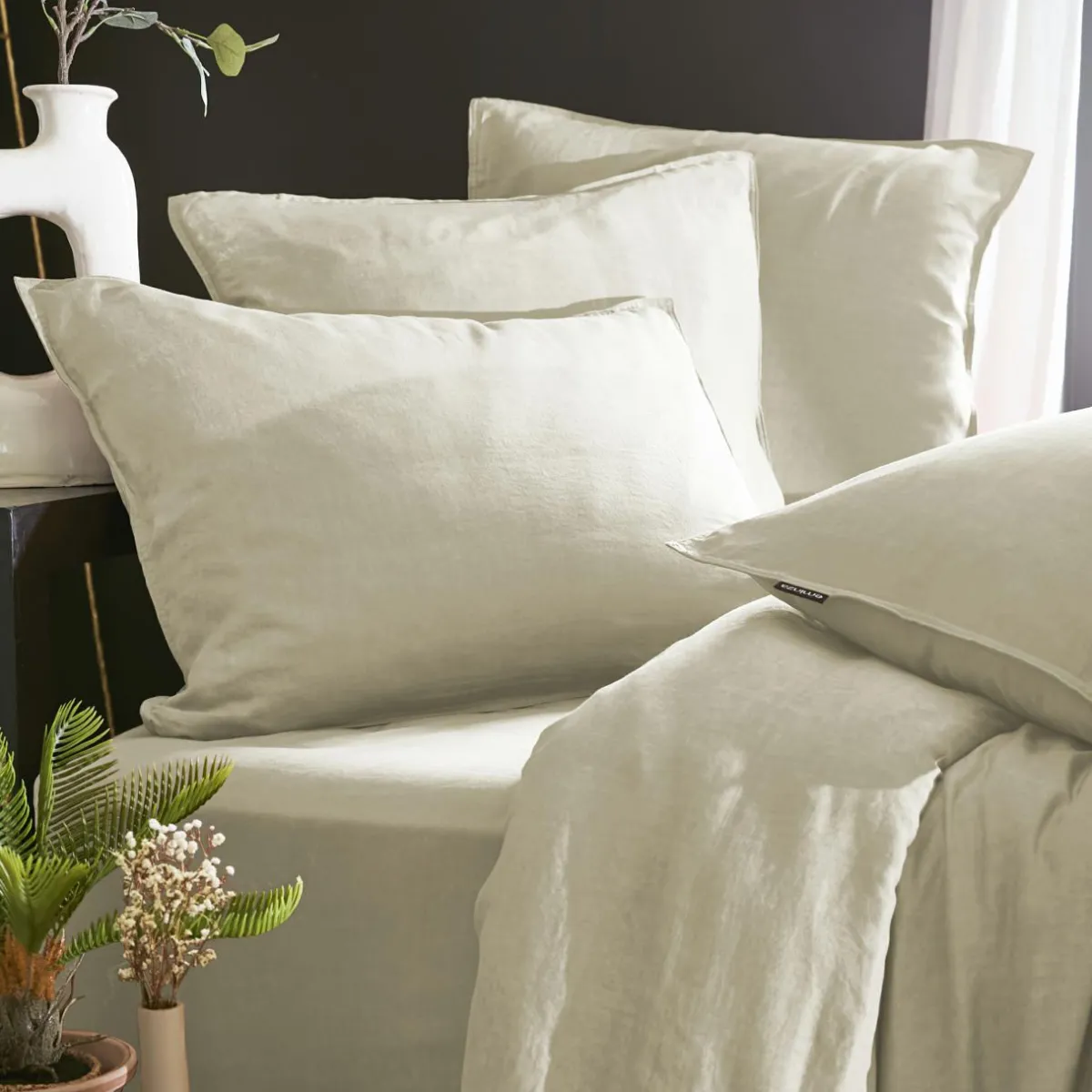 EMINZA Taie d'oreiller carrée lyocell Tencel™ lavé (80 x 80 cm) Olivia pampa Beige New