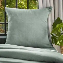 EMINZA Taie d'oreiller carrée lyocell Tencel™ lavé (80 x 80 cm) Olivia Vert Eucalyptus New