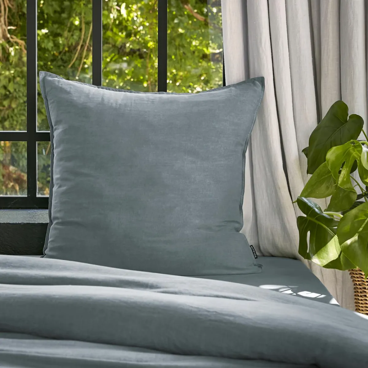 EMINZA Taie d'oreiller carrée lyocell Tencel™ lavé (63 x 63 cm) Olivia stone Bleu