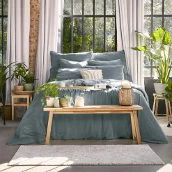 EMINZA Taie d'oreiller carrée lyocell Tencel™ lavé (80 x 80 cm) Olivia stone Bleu Online
