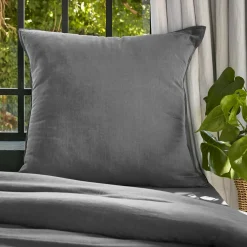 EMINZA Taie d'oreiller carrée lyocell Tencel™ lavé (80 x 80 cm) Olivia granit Gris Outlet