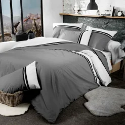 TRADI LINGE Taie d'oreiller carrée percale de coton Smoking e Gris Outlet