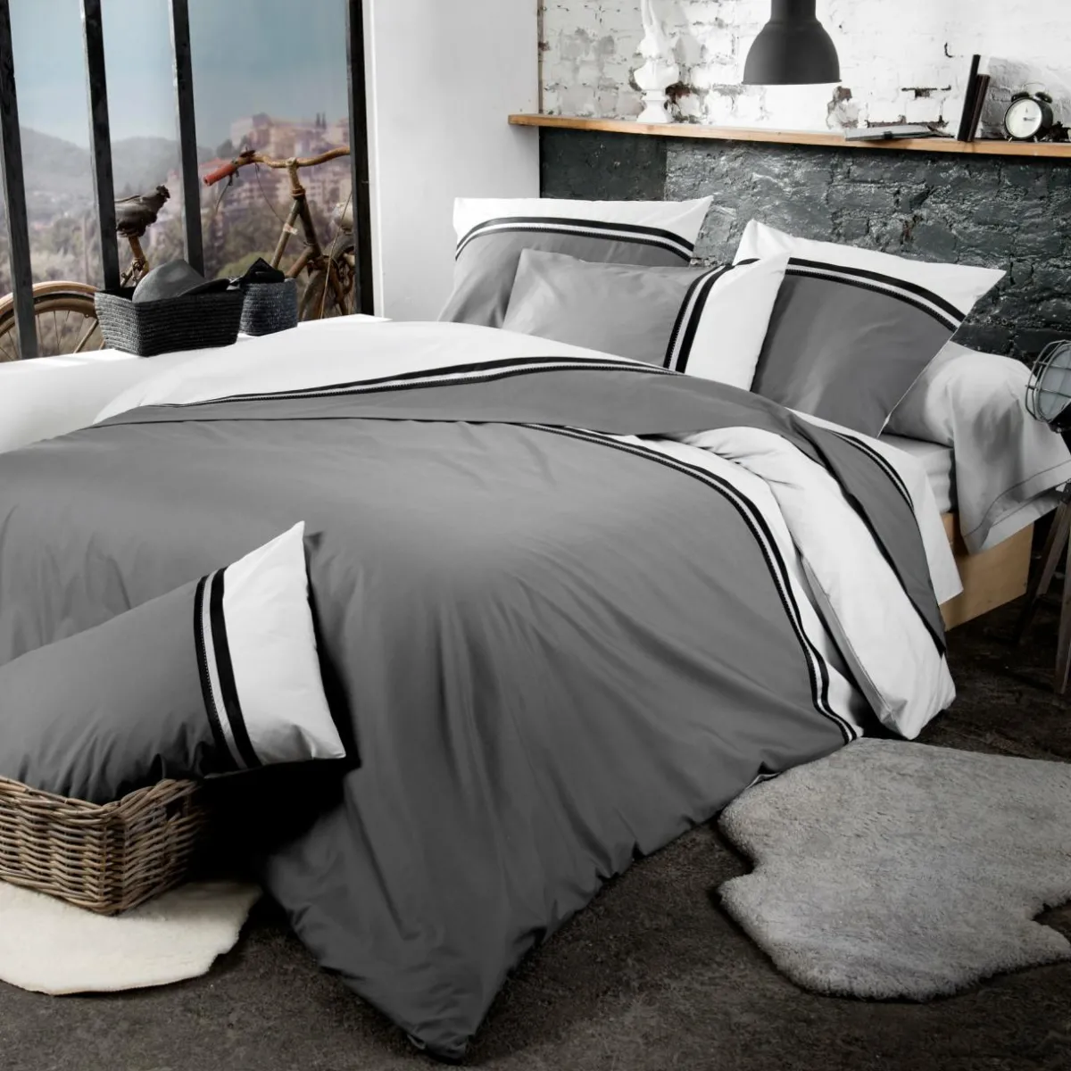 TRADI LINGE Taie d'oreiller carrée percale de coton Smoking e Gris Outlet
