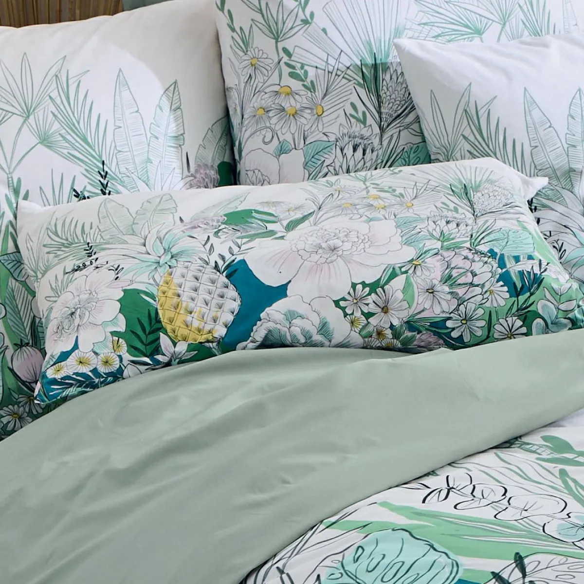 TRADI LINGE Taie d'oreiller carrée percale de coton (65 x 65 cm) Bali e Vert Best