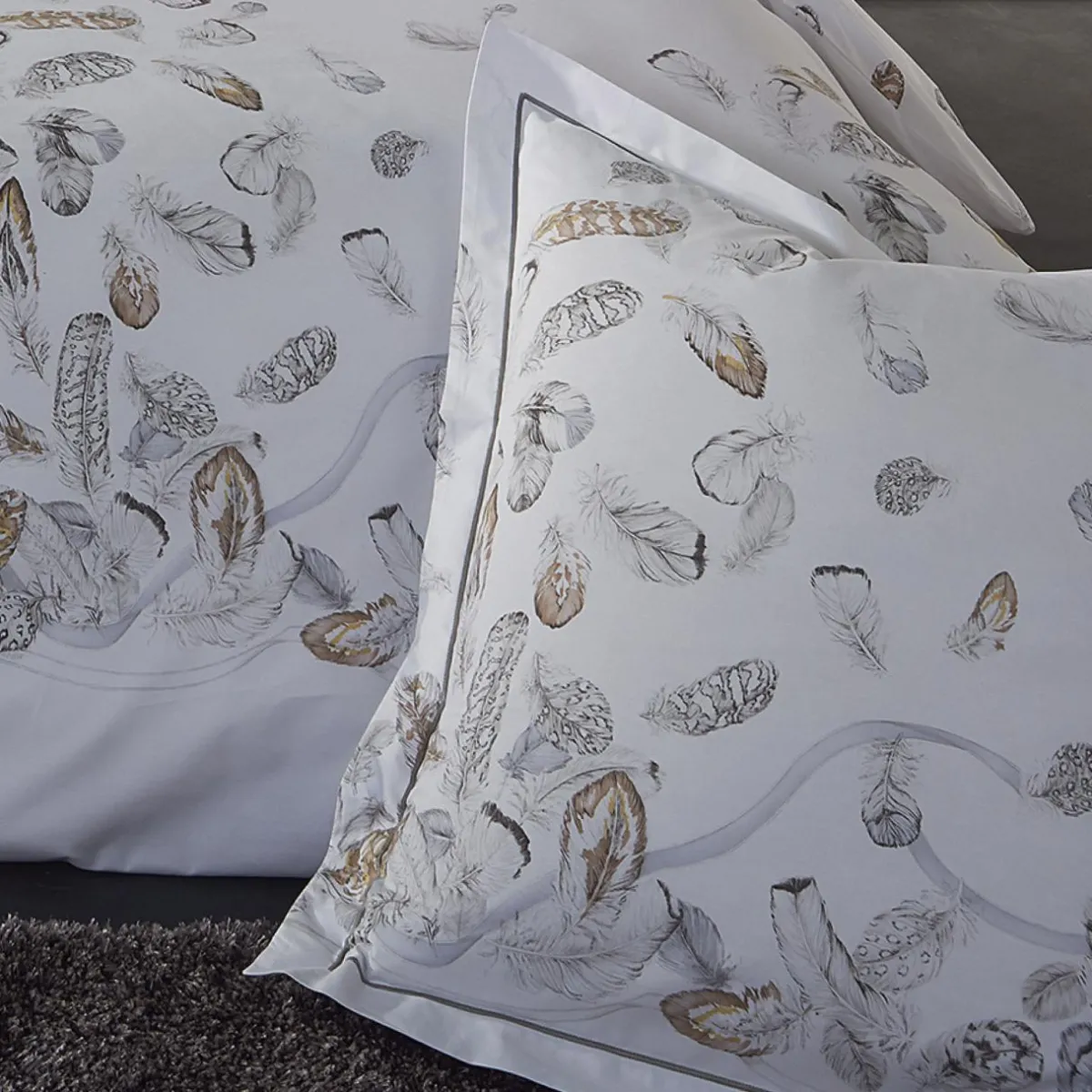 TRADILINGE Taie d'oreiller carrée percale de coton (65 x 65 cm) Plumes e Gris Best