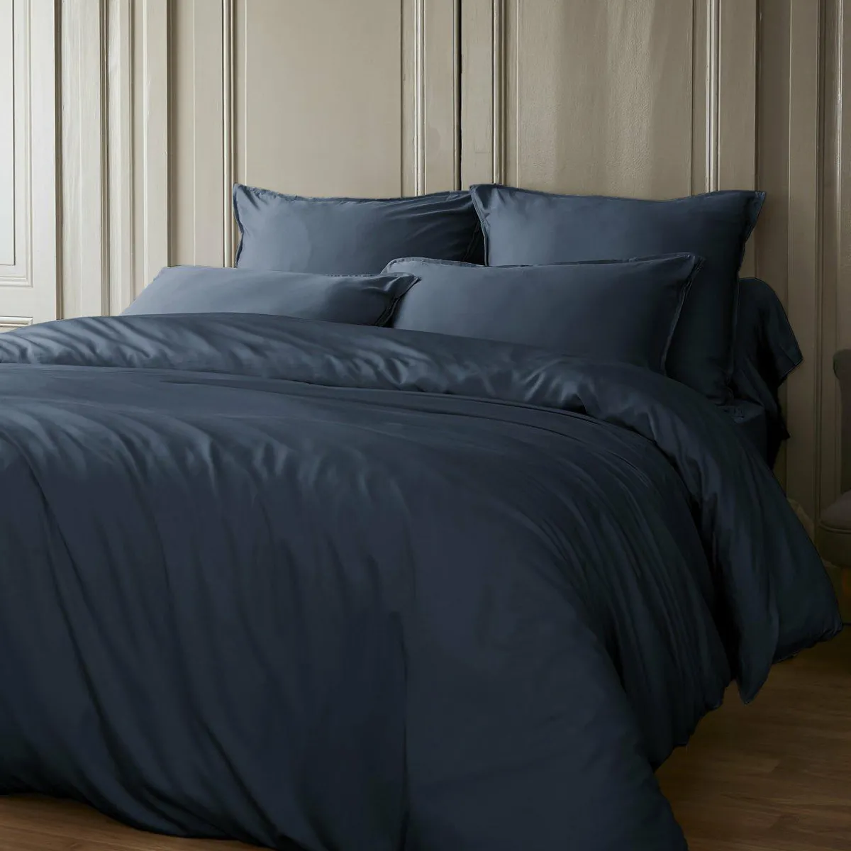 EMINZA Taie d'oreiller carrée satin de bambou (63 x 63 cm) Sienna Bleu nuit Discount