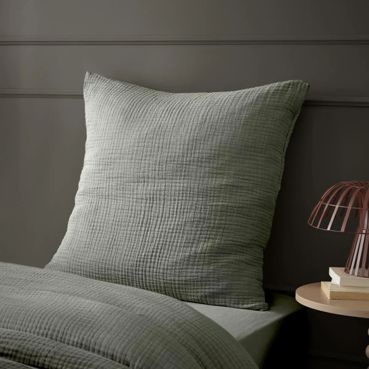 EMINZA Taie d'oreiller quadruple gaze de coton (60 x 60 cm) Victoria x Gaïa Vert romarin Discount