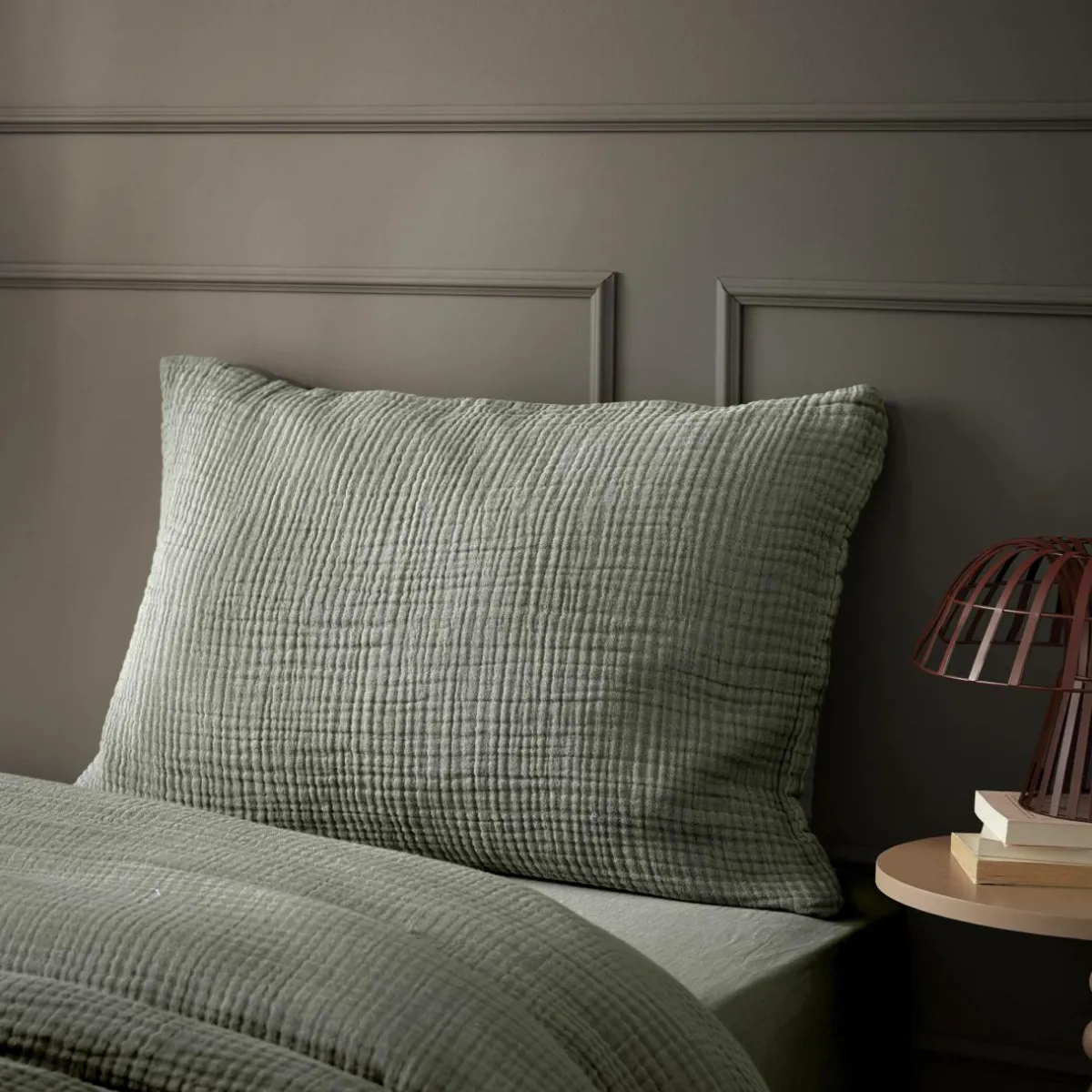 EMINZA Taie d'oreiller quadruple gaze de coton (50 x 80 cm) Victoria x Gaïa Vert romarin Outlet